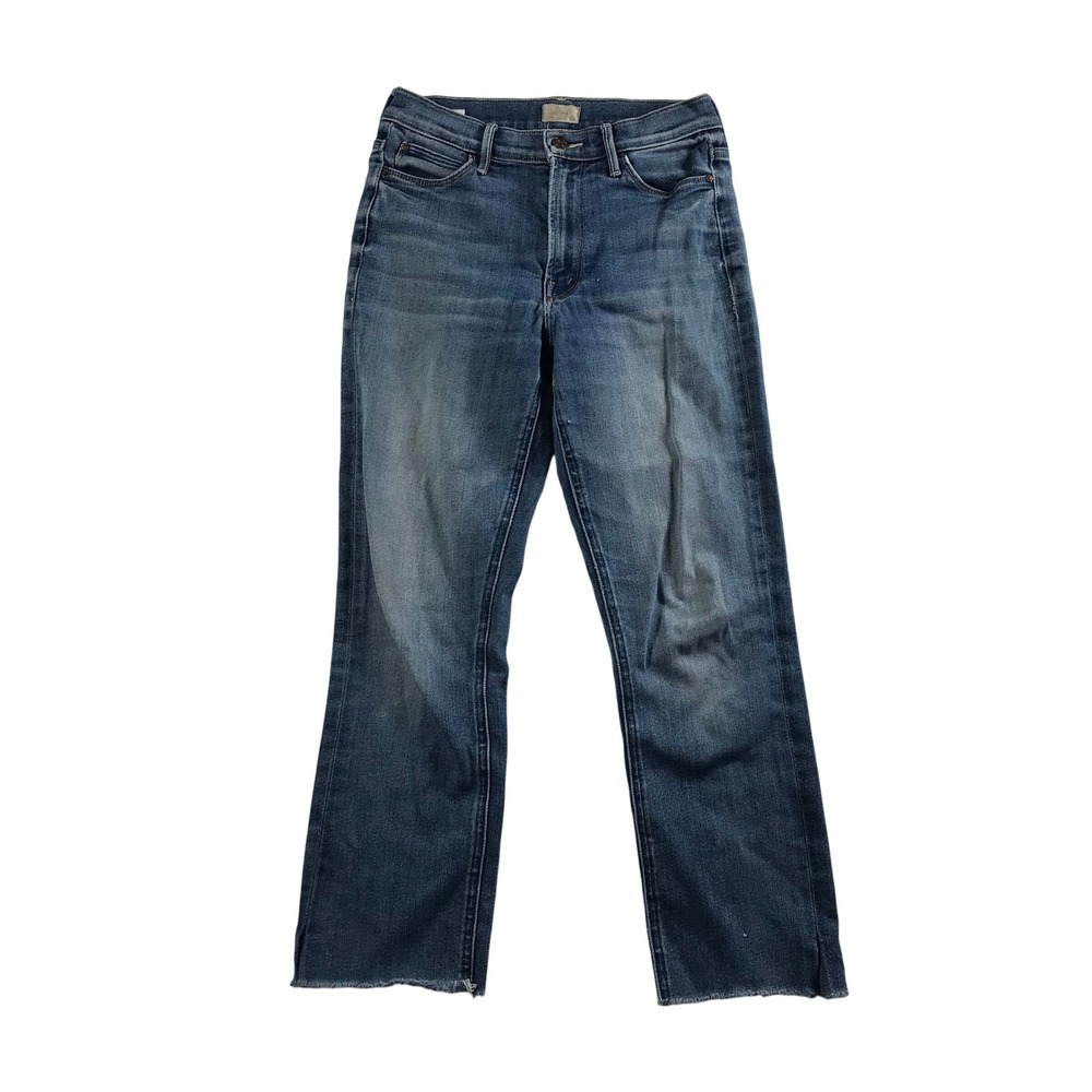 Mother Denim High Rise Straight Leg Jeans Blue Raw Hem Side Slit Size 26